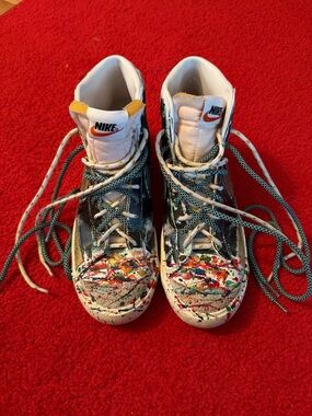 Custom Nike High-Top Sneakers in Multicolor Paint-Splatter